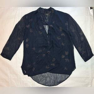 Aritzia Babaton Floral Print Sheer Silk Wrap Top in Navy Blue Size XXS